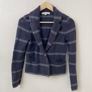 LOFT Sweater Cardigan Size Small Cotton Gray Striped Long Sleeves